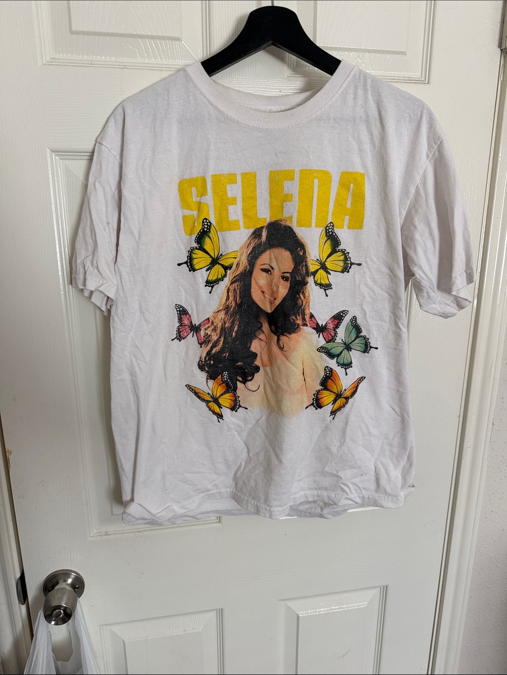 Selena White Graphic Tee with Yellow Lettering